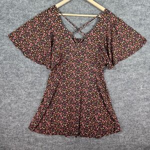 Boho Floral Babydoll Dress Women's Flutter Sleeve Criss Cross‎ Back Ditsy...